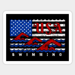 Swiming American Flag USA Distressed Red White and Blue Swimming Magnet